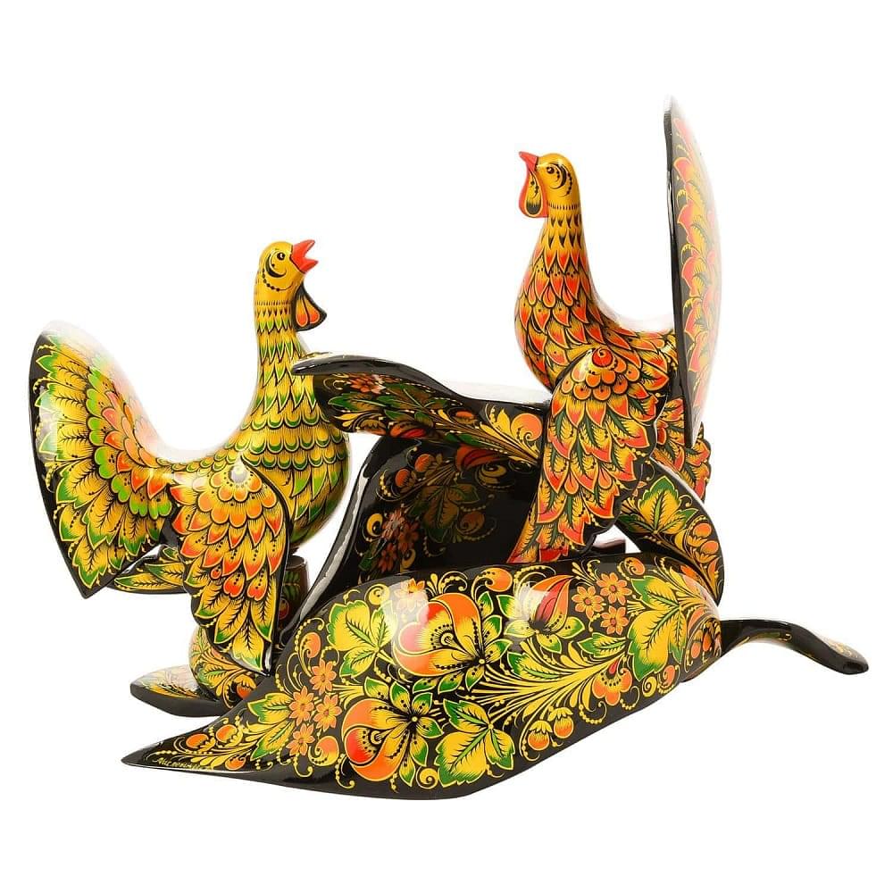 Часы настольные деревянные «Глухари». Хохлома - интернет магазин Русь Велика я фото 1