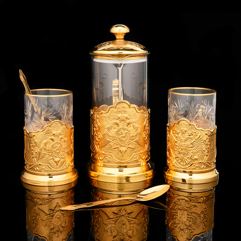 Чайный набор с френч-прессом и подстаканниками «Национальная гвардия РФ». Златоуст - интернет магазин Русь Велика я 