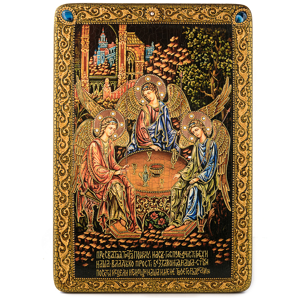 Икона из мореного дуба «Троица» 42х29 см - интернет магазин Русь Велика я 