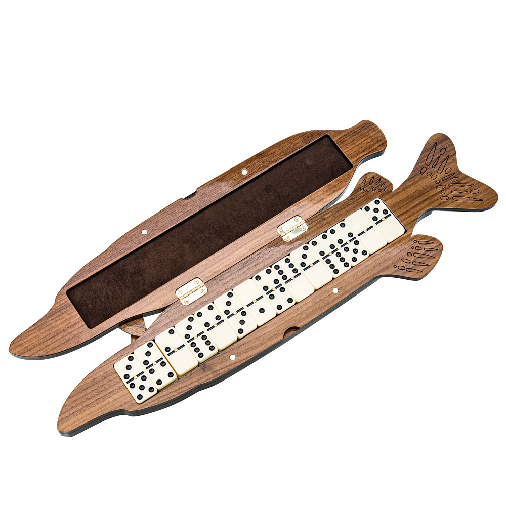 Домино в шкатулке из карельской березы «Щука» - интернет магазин Русь Велика я фото 3