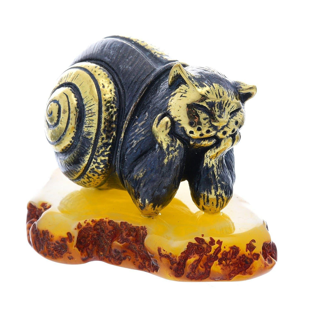 Статуэтка с янтарем «Кот в панцире» - интернет магазин Русь Велика я 