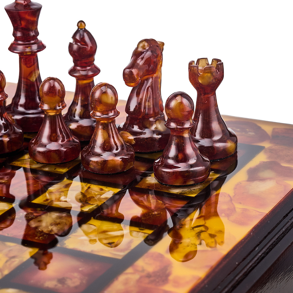 Шахматы с инкрустацией и фигурами из янтаря 30х30 см - интернет магазин Русь Велика я фото 4