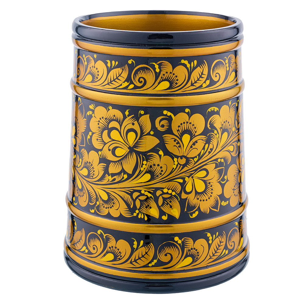 Кружка деревянная с росписью «Кудрина». Хохлома - интернет магазин Русь Велика я фото 1