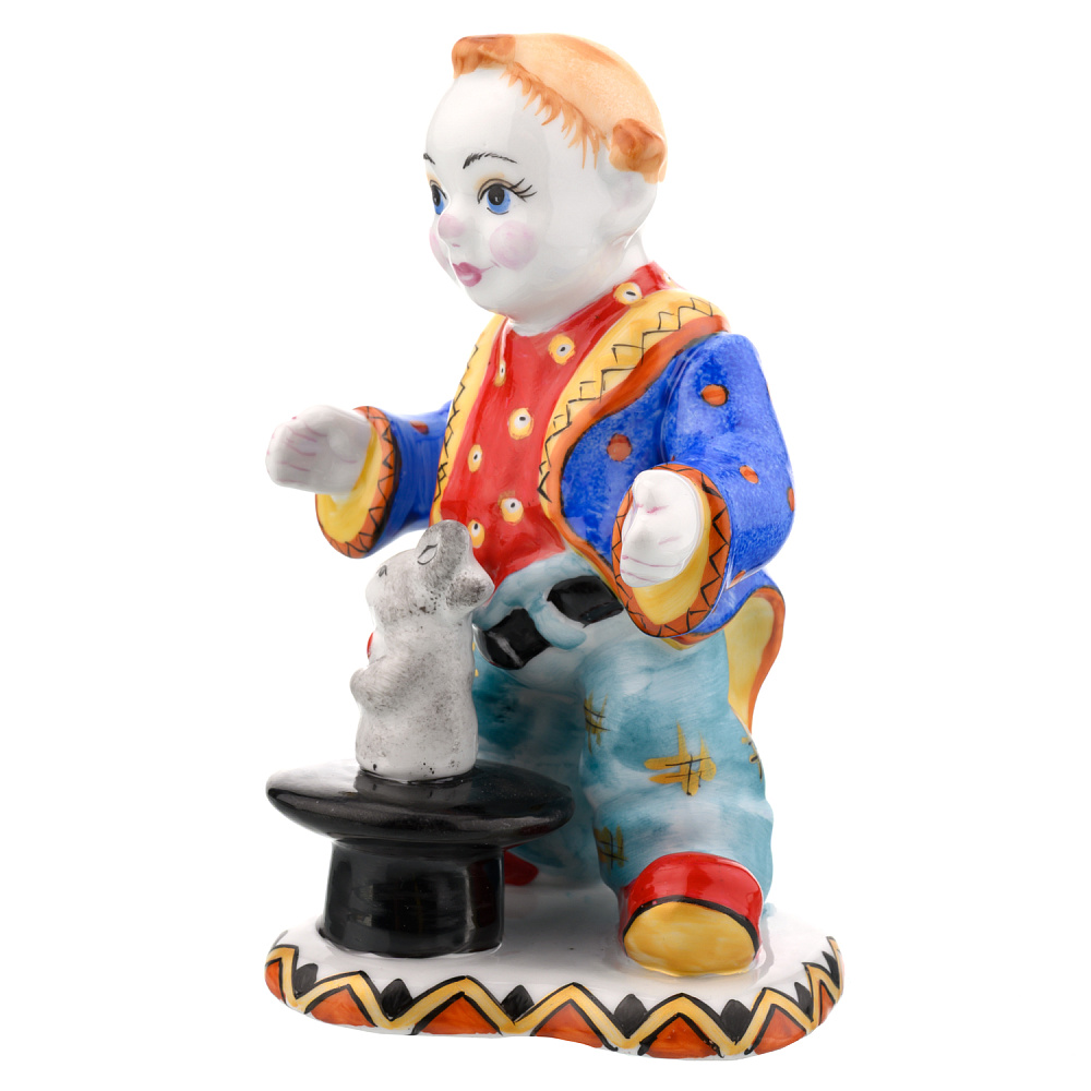Статуэтка фарфоровая «Клоун с кроликом». Гжель в цвете - интернет магазин Русь Велика я фото 2