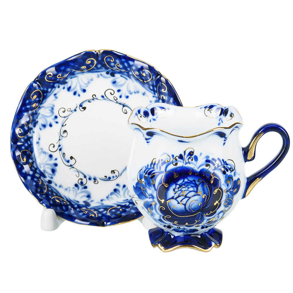 Кофейная пара «Тюльпан». Гжель в золоте - интернет магазин Русь Велика я 