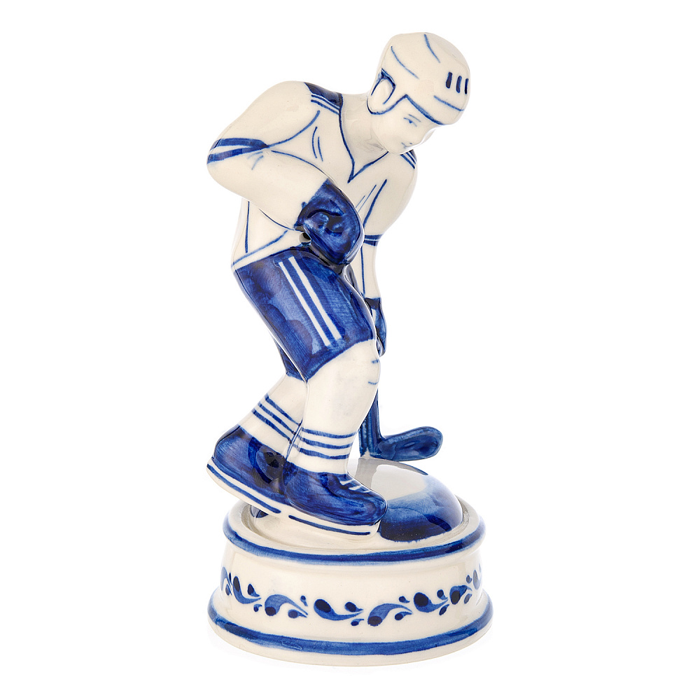 Статуэтка «Хоккеист». Гжель - интернет магазин Русь Велика я фото 1