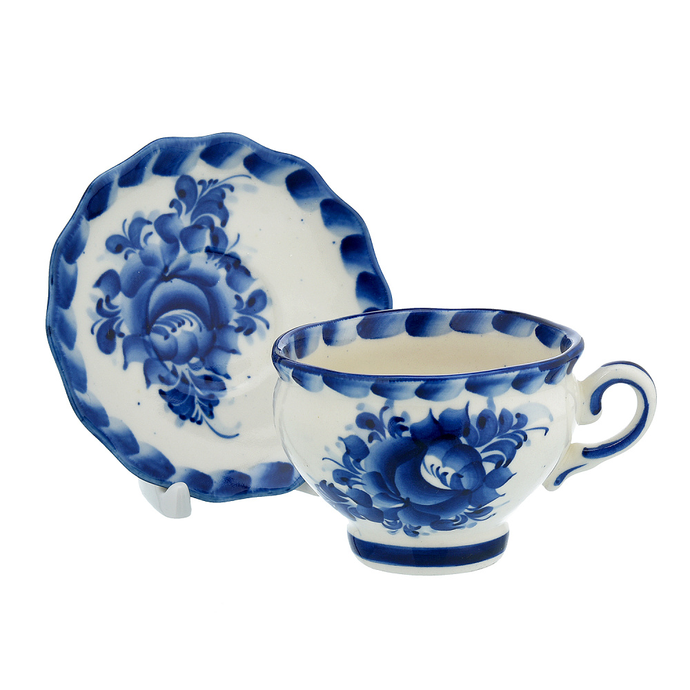 Чайная пара «Купчиха». Гжель - интернет магазин Русь Велика я 