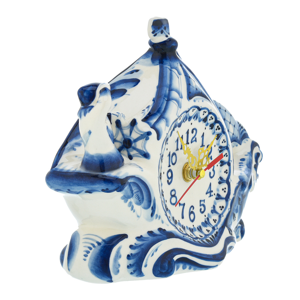 Часы настольные «Кораблик». Гжель - интернет магазин Русь Велика я фото 1