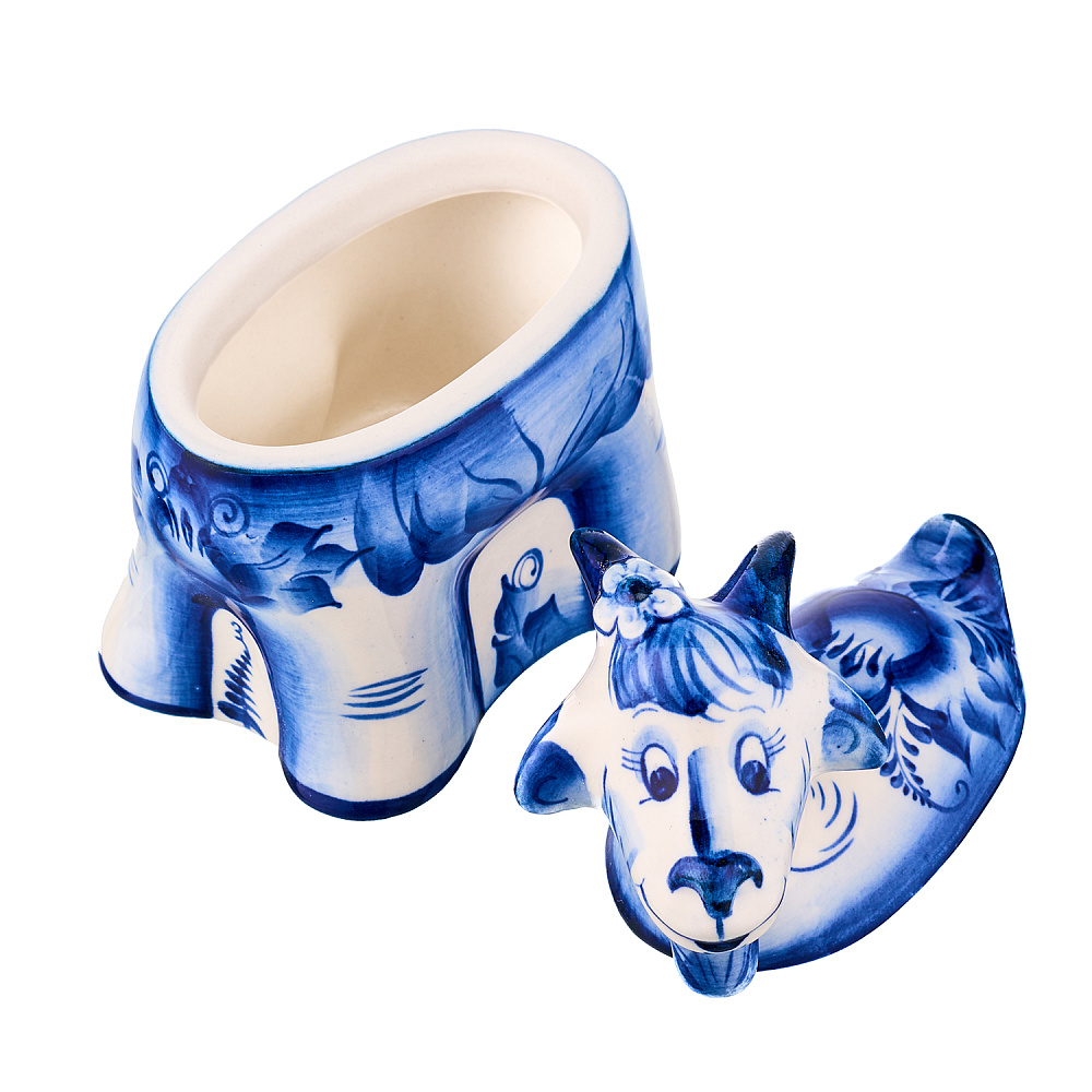 Шкатулка фарфоровая с росписью «Коза». Гжель - интернет магазин Русь Велика я фото 3