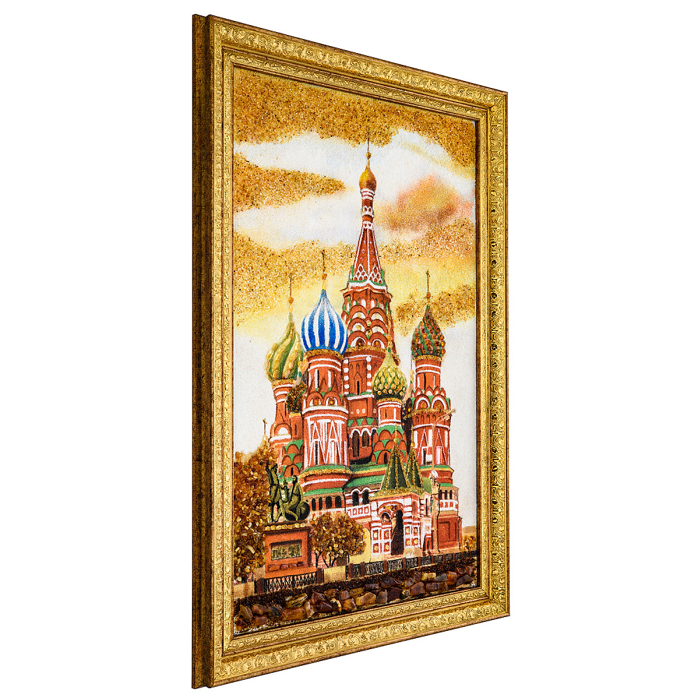 Картина янтарная в багете «Храм Василия Блаженного» 30х40 см - интернет магазин Русь Велика я фото 1