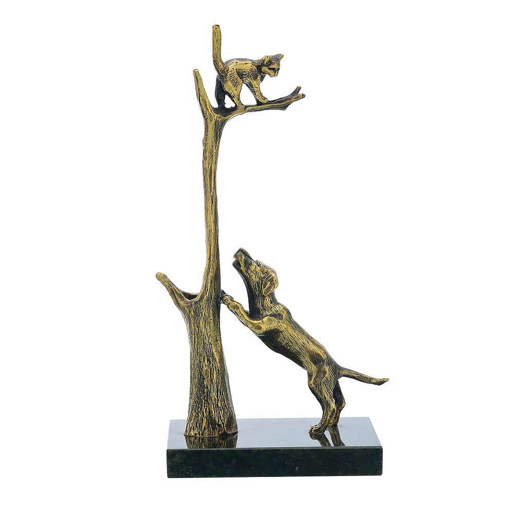 Подставка под ручку из бронзы и змеевика «Кошка с собакой» - интернет магазин Русь Велика я 