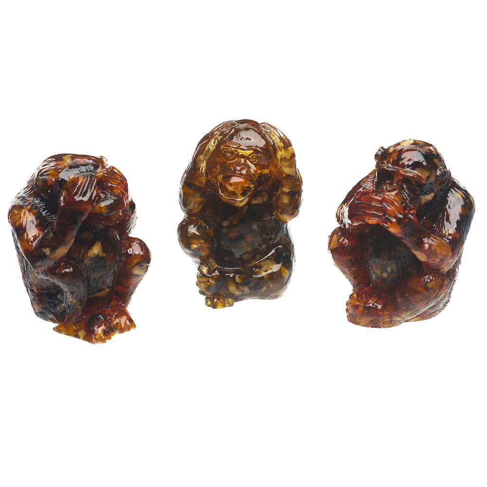 Набор статуэток из янтаря «Обезьянки трио» - интернет магазин Русь Велика я 