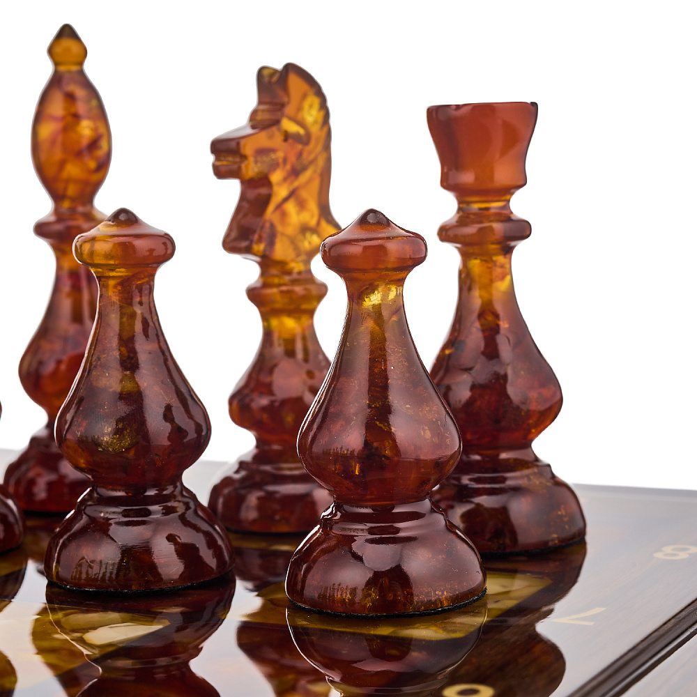 Шахматы из мореного дуба с янтарными фигурами 45х45 см - интернет магазин Русь Велика я фото 7