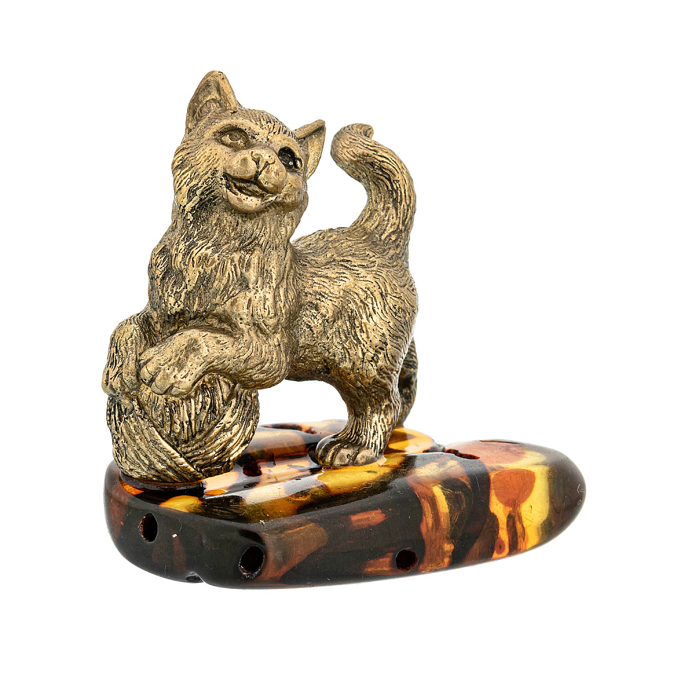 Статуэтка с янтарем «Котенок с клубком» - интернет магазин Русь Велика я фото 1