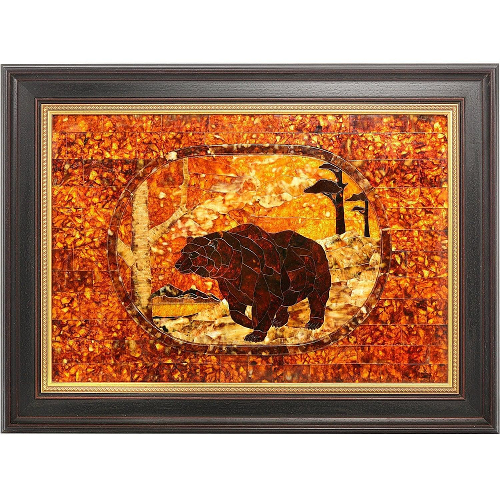 Панно янтарное мозаичное «Медведь» 60 х 41 см - интернет магазин Русь Велика я 