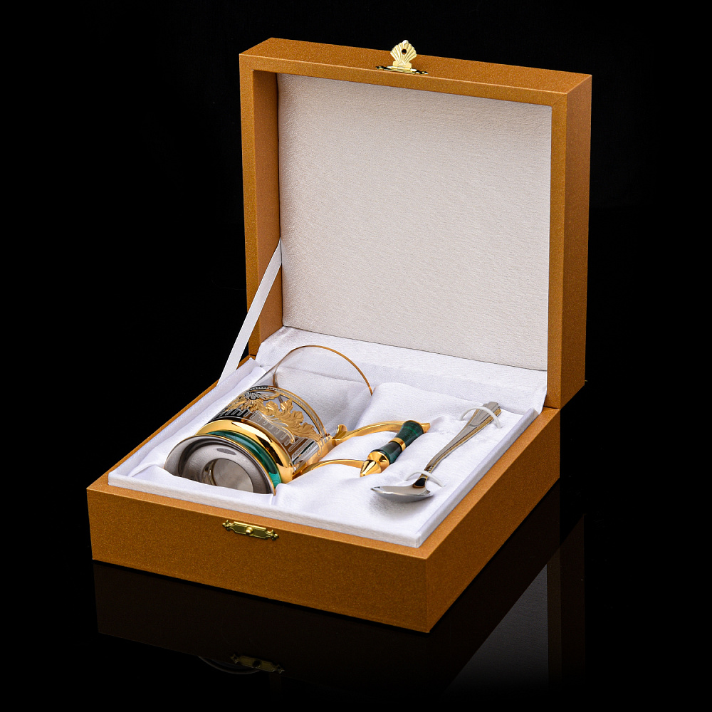 Подстаканник с золочением и малахитом «Орнамент». Златоуст - интернет магазин Русь Велика я фото 3