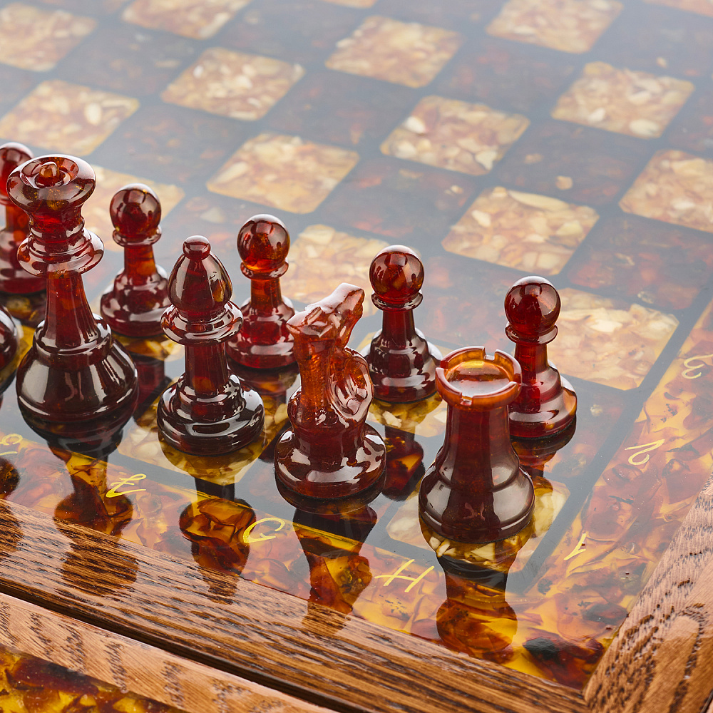 Янтарный стол с шахматами и нардами 62х62 см - интернет магазин Русь Велика я фото 5