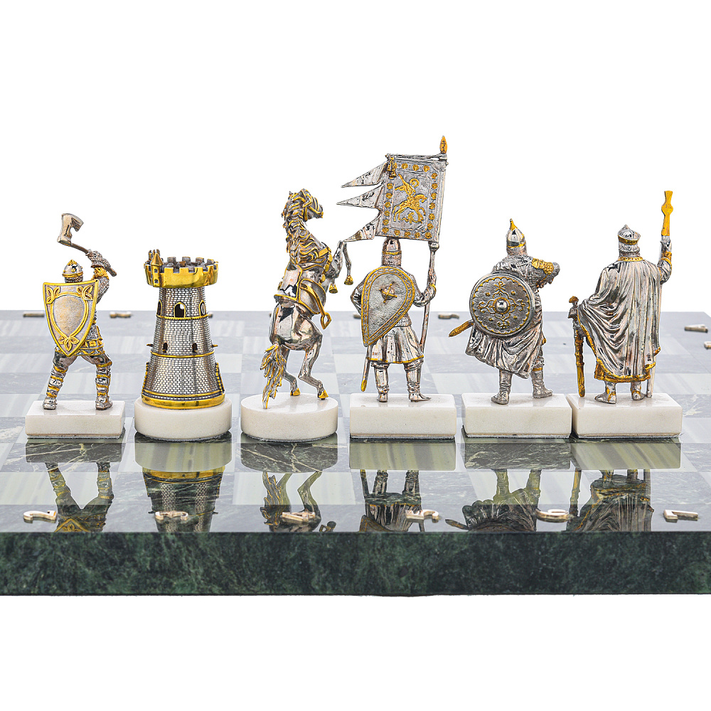 Шахматы с полем из камня и фигурами из серебра «Сражение» 38х38 см - интернет магазин Русь Велика я фото 3