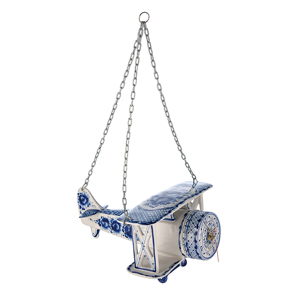 Часы «Самолет». Фарфор Гжель - интернет магазин Русь Велика я 