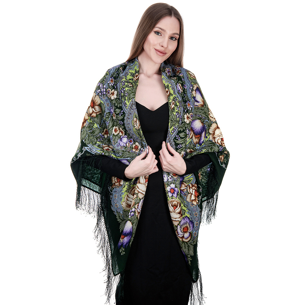 Платок ПавлоПосадский шерстяной «Песня сказочного лета» 146х146 см - интернет магазин Русь Велика я 