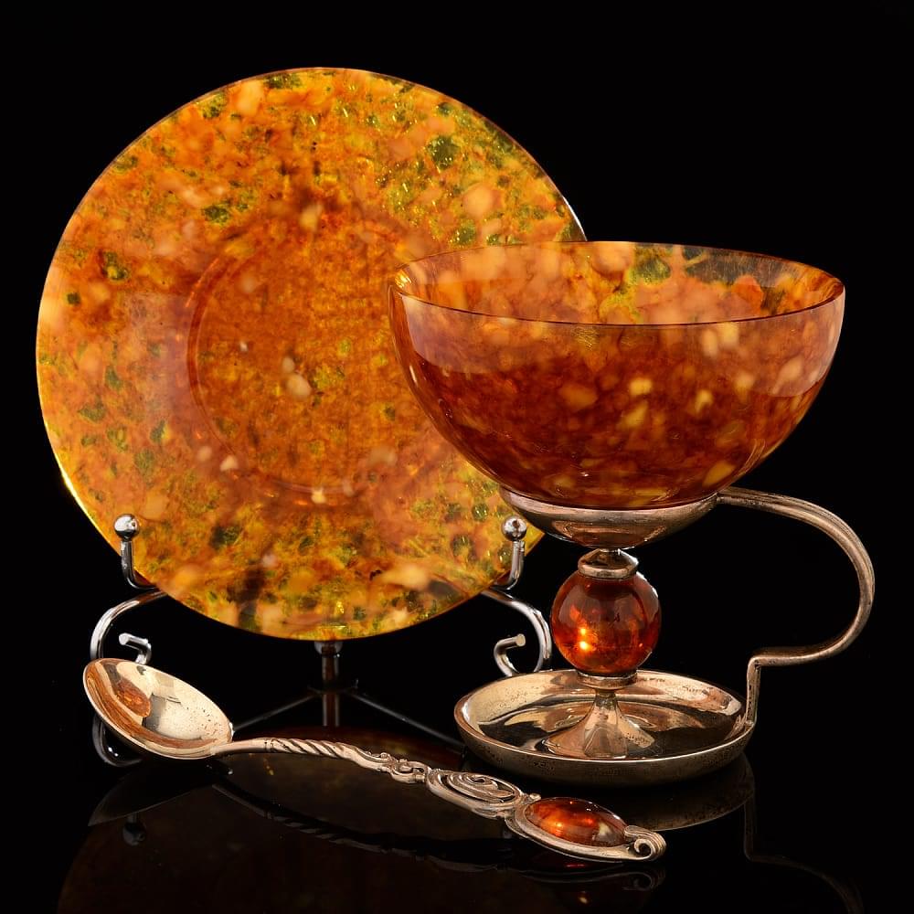 Деликатесный набор из янтаря «Шар». Серебро 875 * - интернет магазин Русь Велика я фото 9