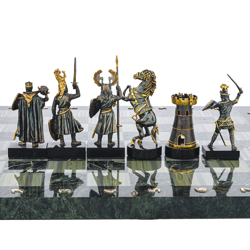 Шахматы с полем из камня и фигурами из серебра «Сражение» 38х38 см - интернет магазин Русь Велика я фото 5
