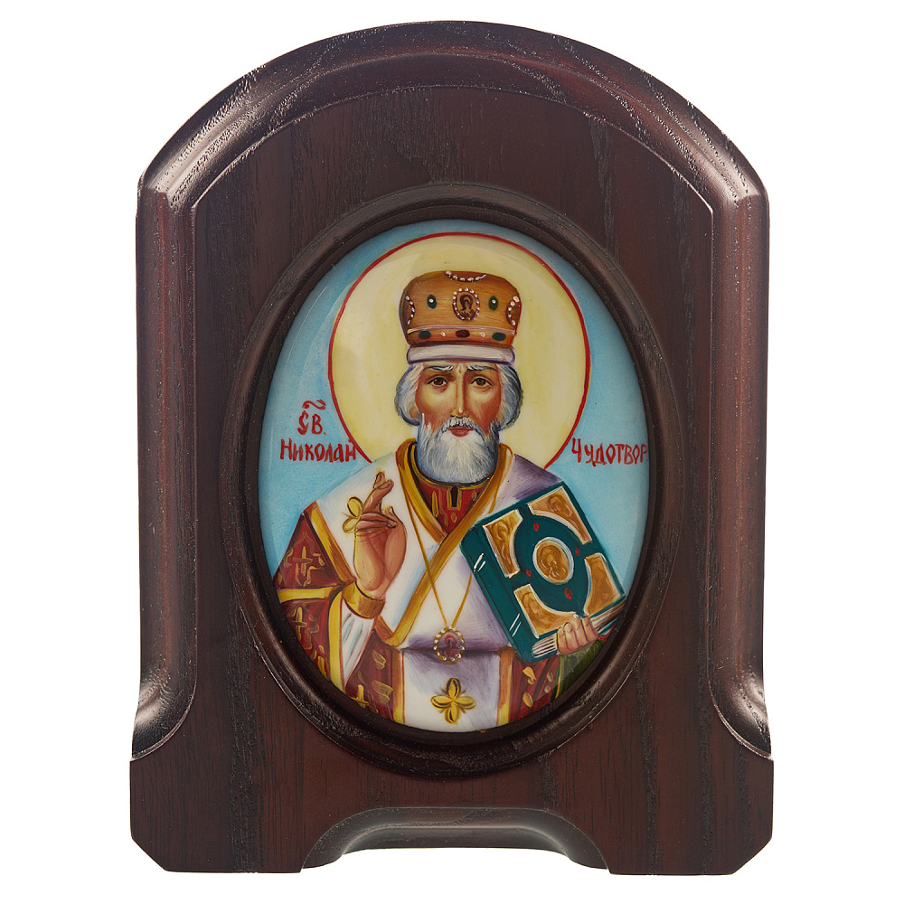 Икона «Николай Чудотворец». Ростовская финифть 10,5х13,5 см - интернет магазин Русь Велика я 