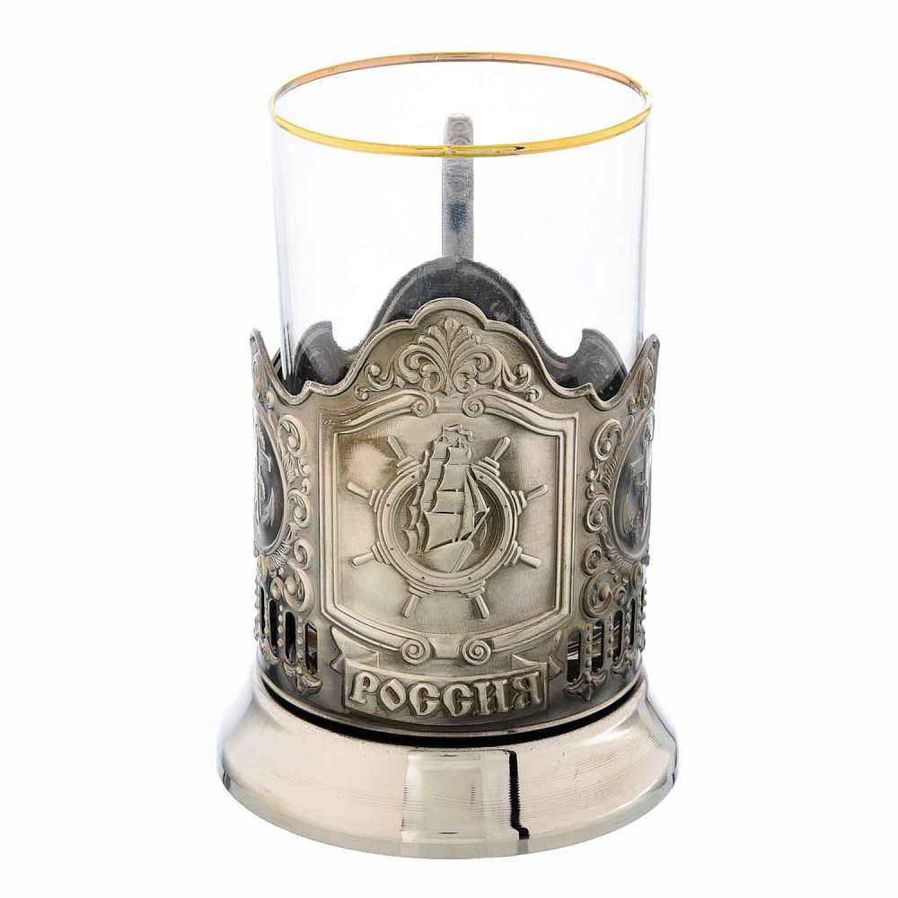 Подстаканник никелированный «Штурвал. Моряк» - интернет магазин Русь Велика я 