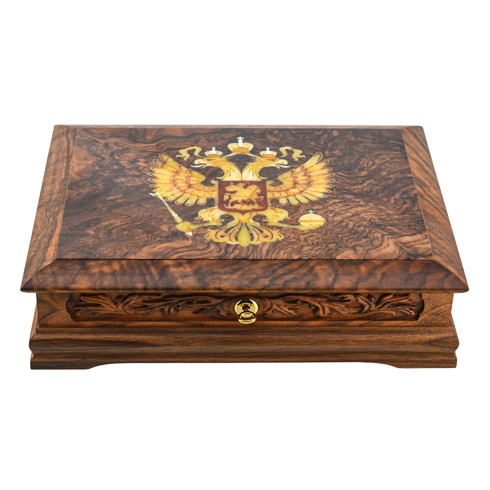 Шкатулка с янтарем «Герб РФ» - интернет магазин Русь Велика я 