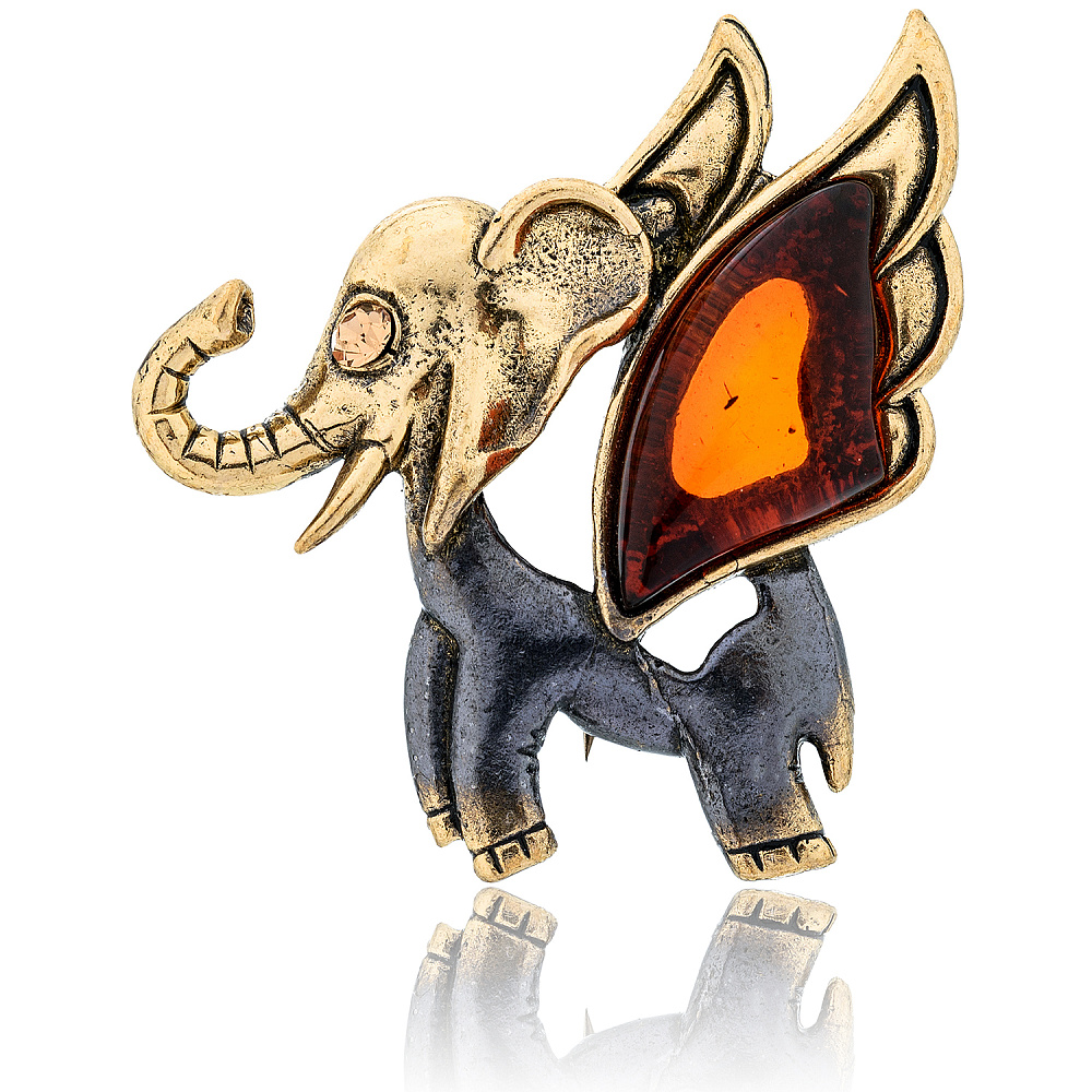 Брошь с янтарем «Слон Дамбо» - интернет магазин Русь Велика я 