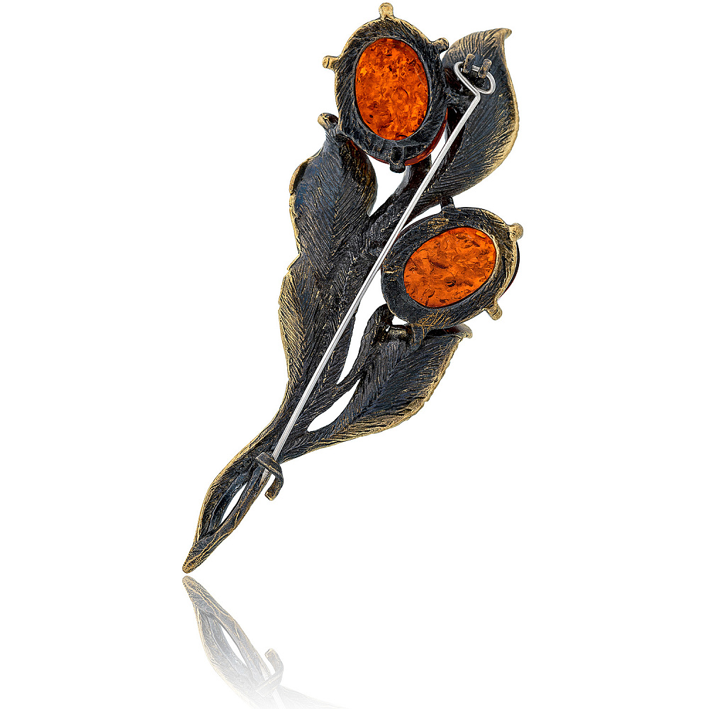 Брошь с янтарем «Ива» (коньчный) - интернет магазин Русь Велика я фото 1