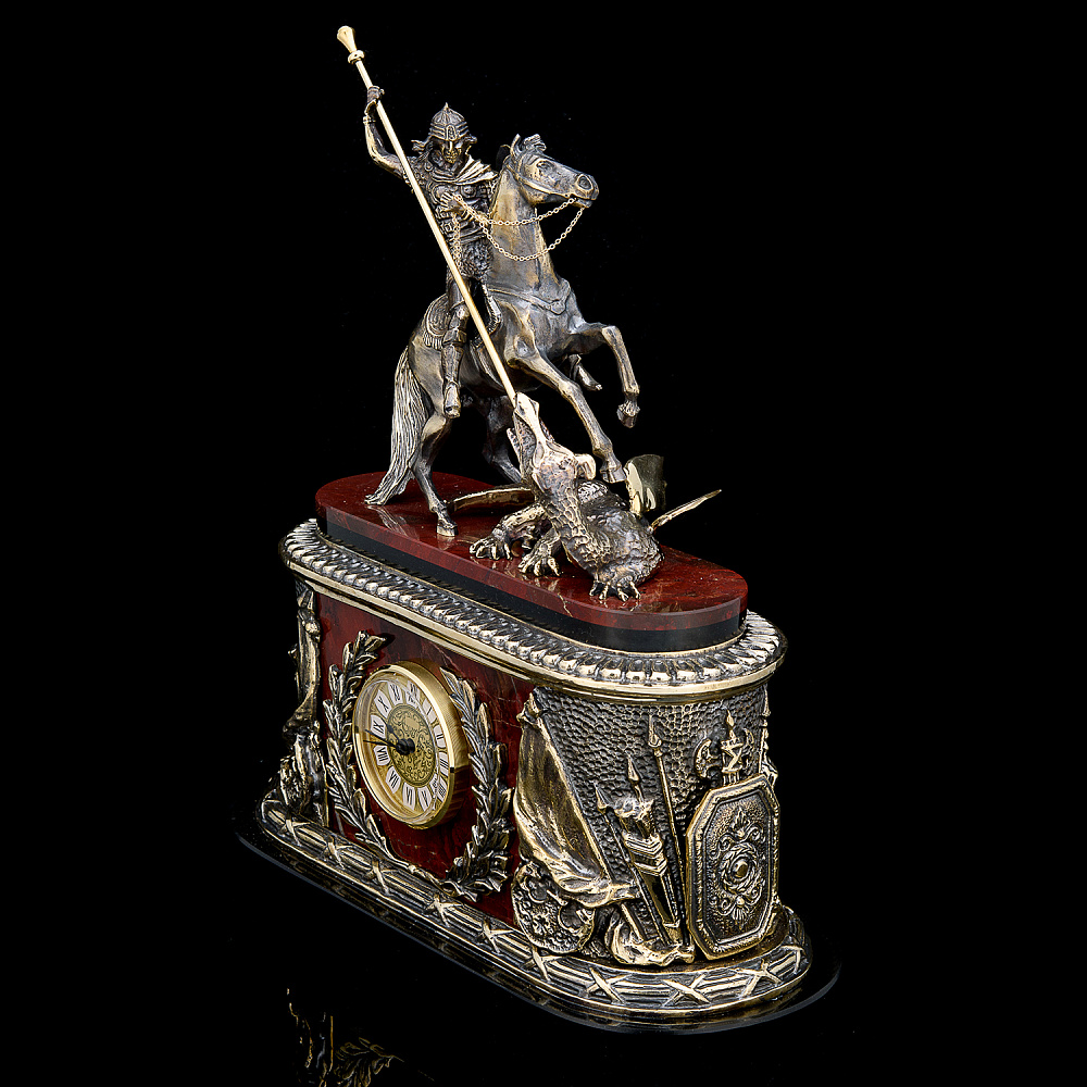 Часы каминные «Георгий Победоносец». Яшма - интернет магазин Русь Велика я фото 1