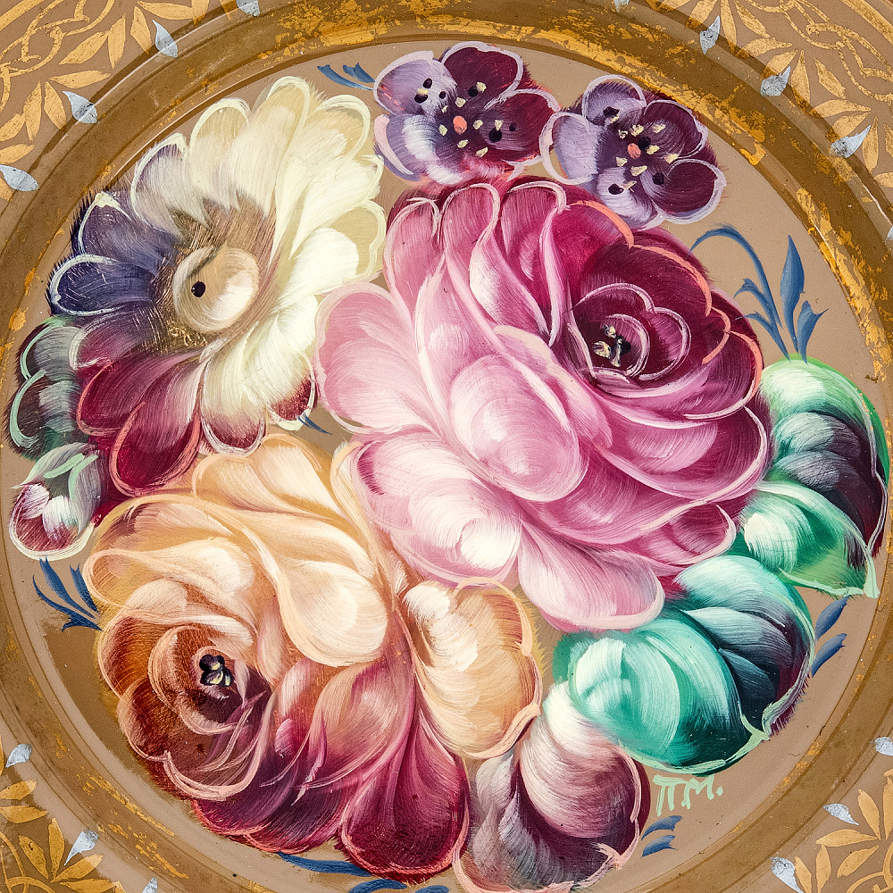 Поднос с авторской росписью «Цветы» 17х17 см - интернет магазин Русь Велика я фото 1