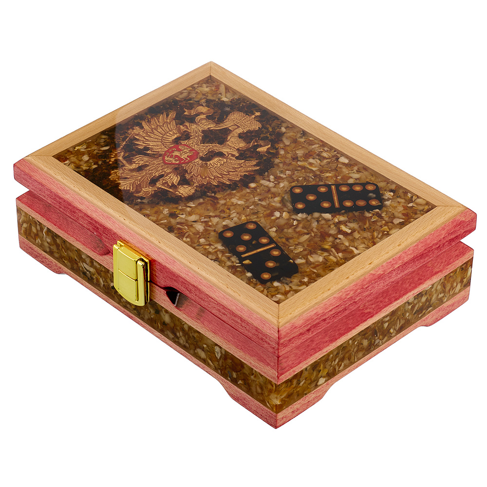 Домино в шкатулке из янтаря «Герб РФ» - интернет магазин Русь Велика я фото 2