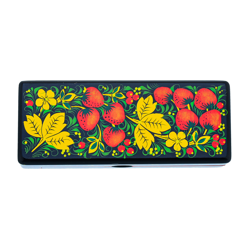 Шкатулка-футляр для очков «Клубника». Хохлома - интернет магазин Русь Велика я 