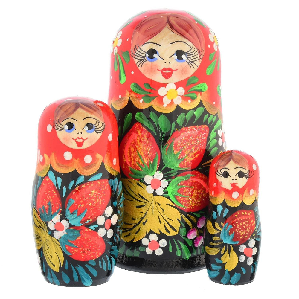Матрешка «Хохлома Земляничка» 3 места - интернет магазин Русь Велика я 