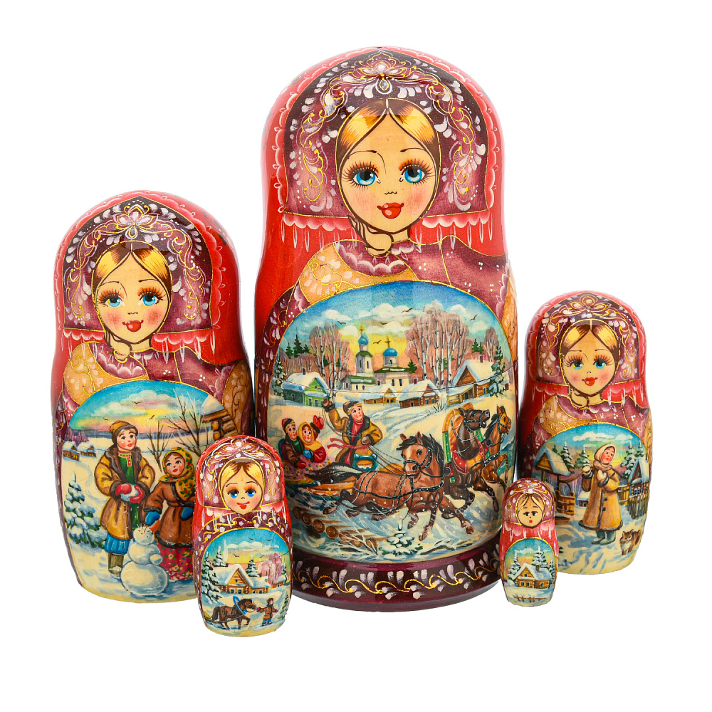 Матрешка «Зимняя тройка» 5 мест - интернет магазин Русь Велика я 
