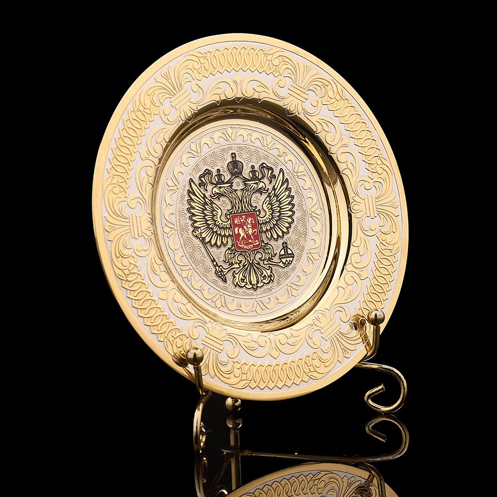 Чайная пара с позолотой и эмалью «Герб РФ». Златоуст - интернет магазин Русь Велика я фото 5