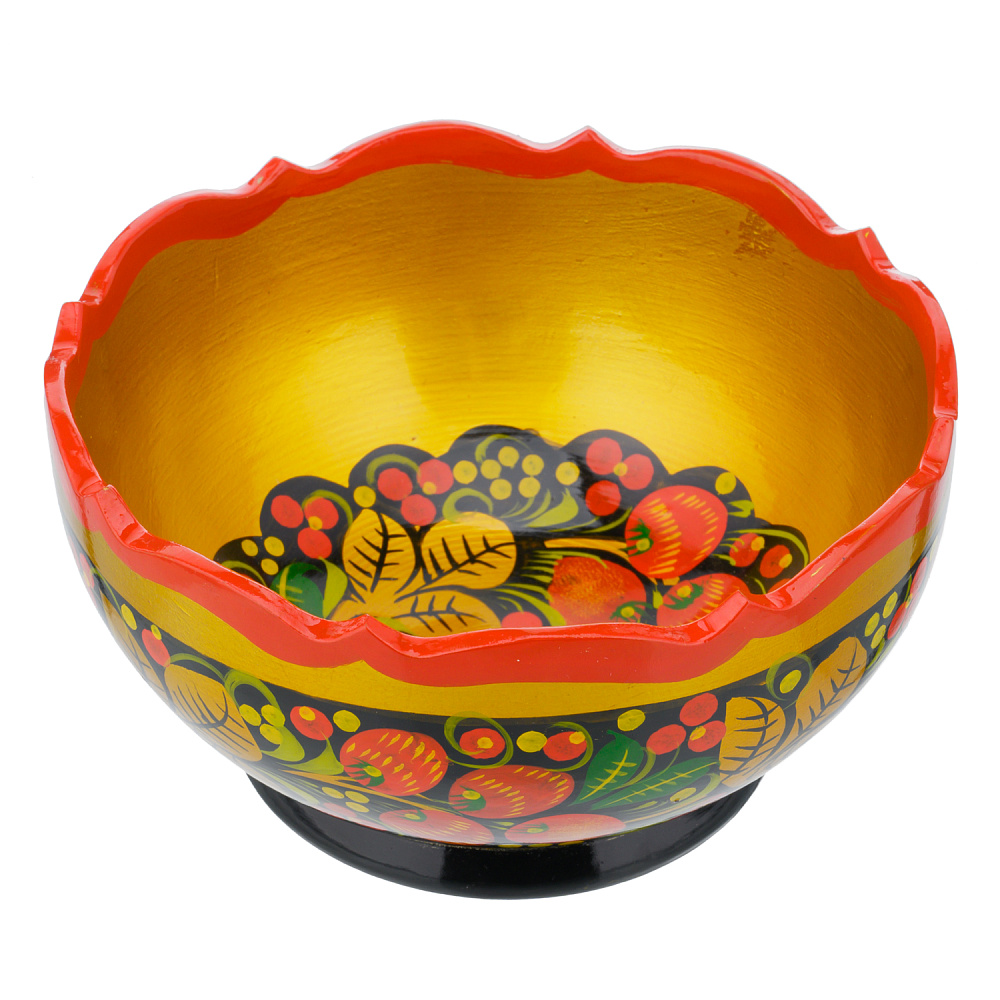 Чаша деревянная с росписью «Клубника». Хохлома - интернет магазин Русь Велика я фото 1