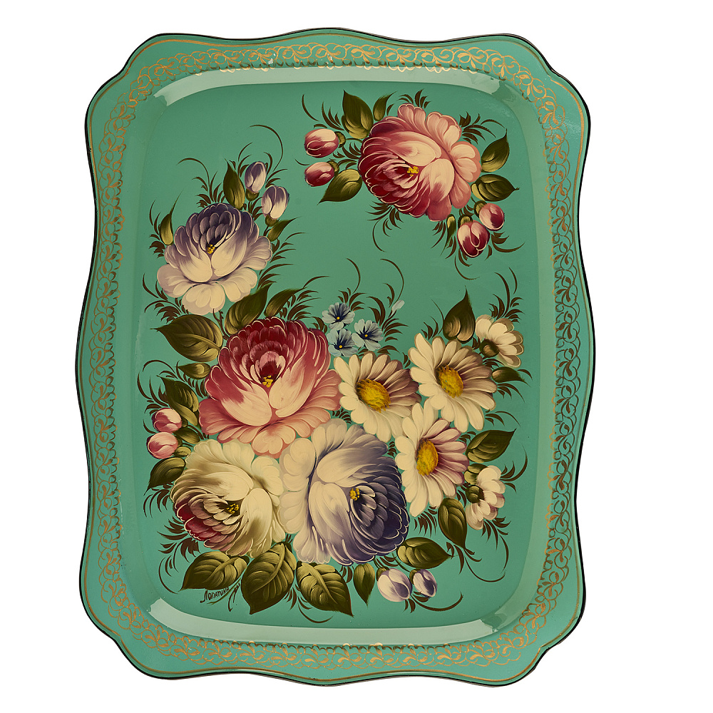 Поднос с авторской росписью «Цветы» 46х37 см - интернет магазин Русь Велика я 