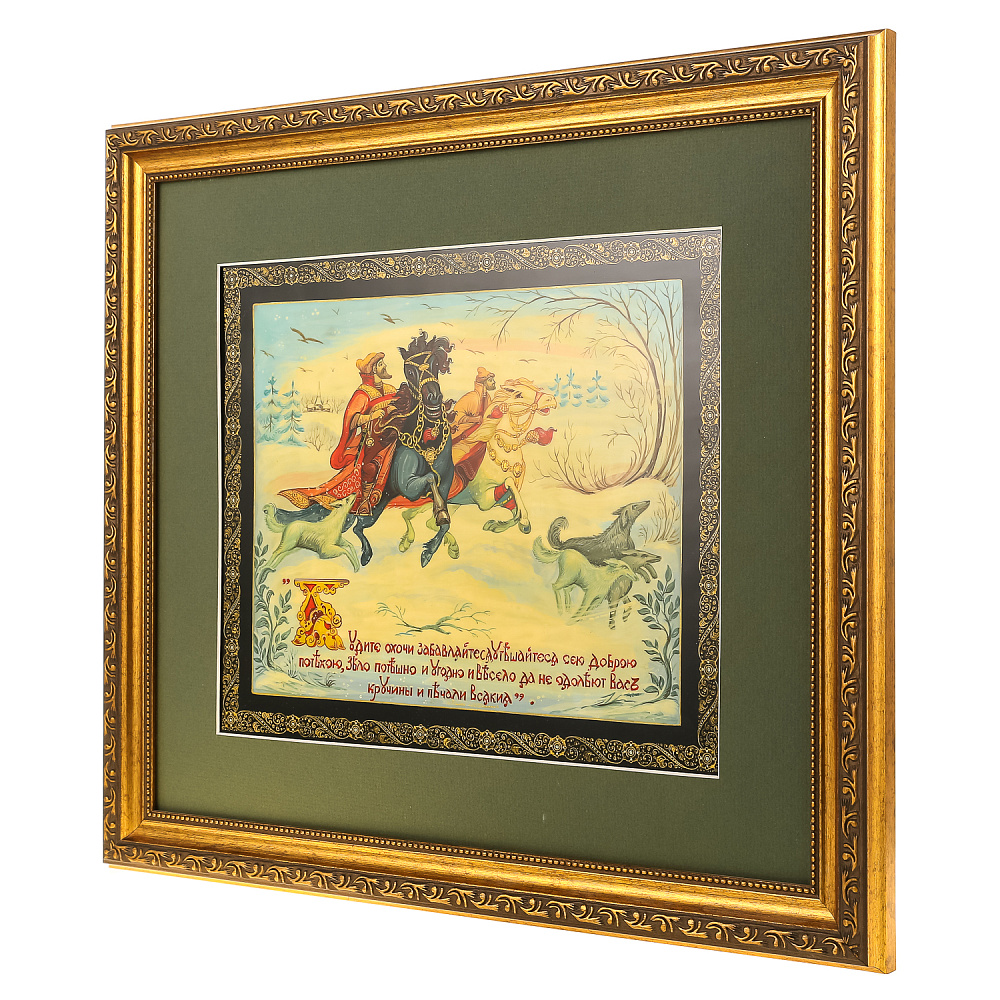 Панно из папье-маше «Царская охота». Палех 45х40 см - интернет магазин Русь Велика я фото 1