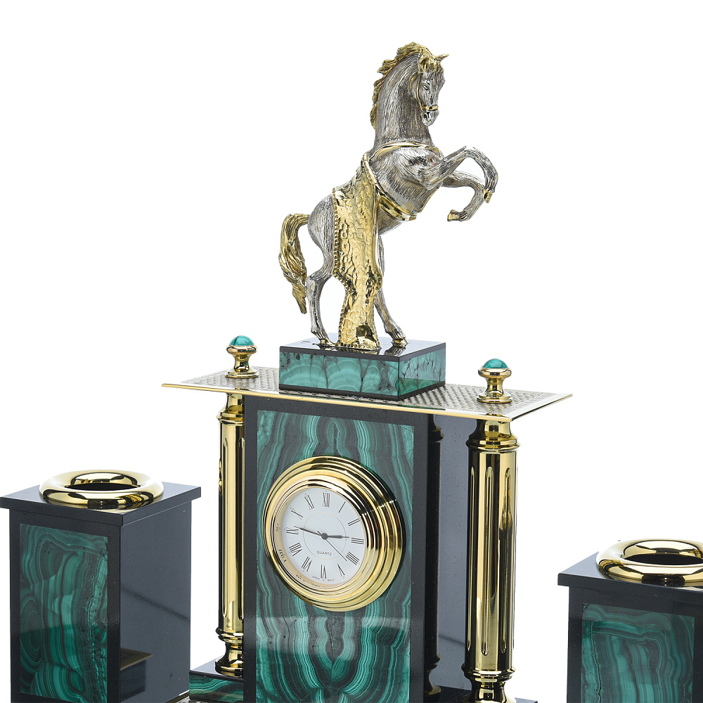 Настольный письменный набор из малахита с позолотой «Конь» - интернет магазин Русь Велика я фото 3