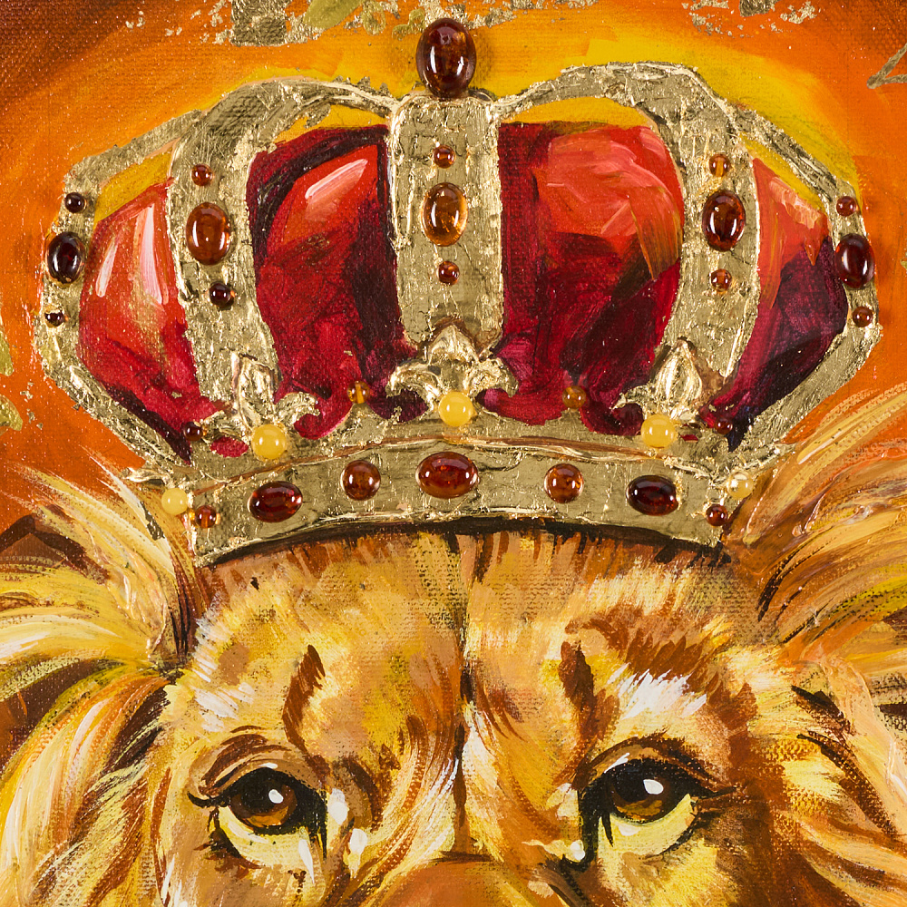 Картина с поталью и янтарем «Лев» 40х60 см - интернет магазин Русь Велика я фото 1