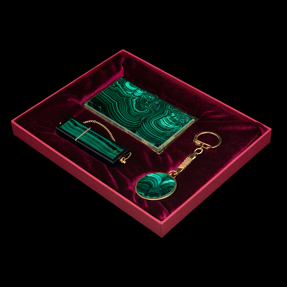 Бизнес-набор с флешкой и визитницей из малахита. Златоуст - интернет магазин Русь Велика я фото 1