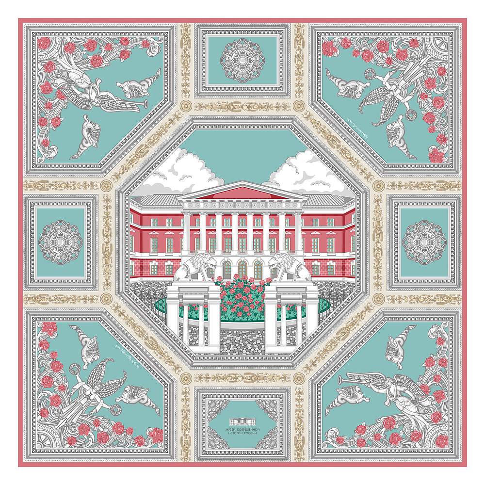 Платок шелковый «Музей современной истории России» 90х90 см - интернет магазин Русь Велика я 