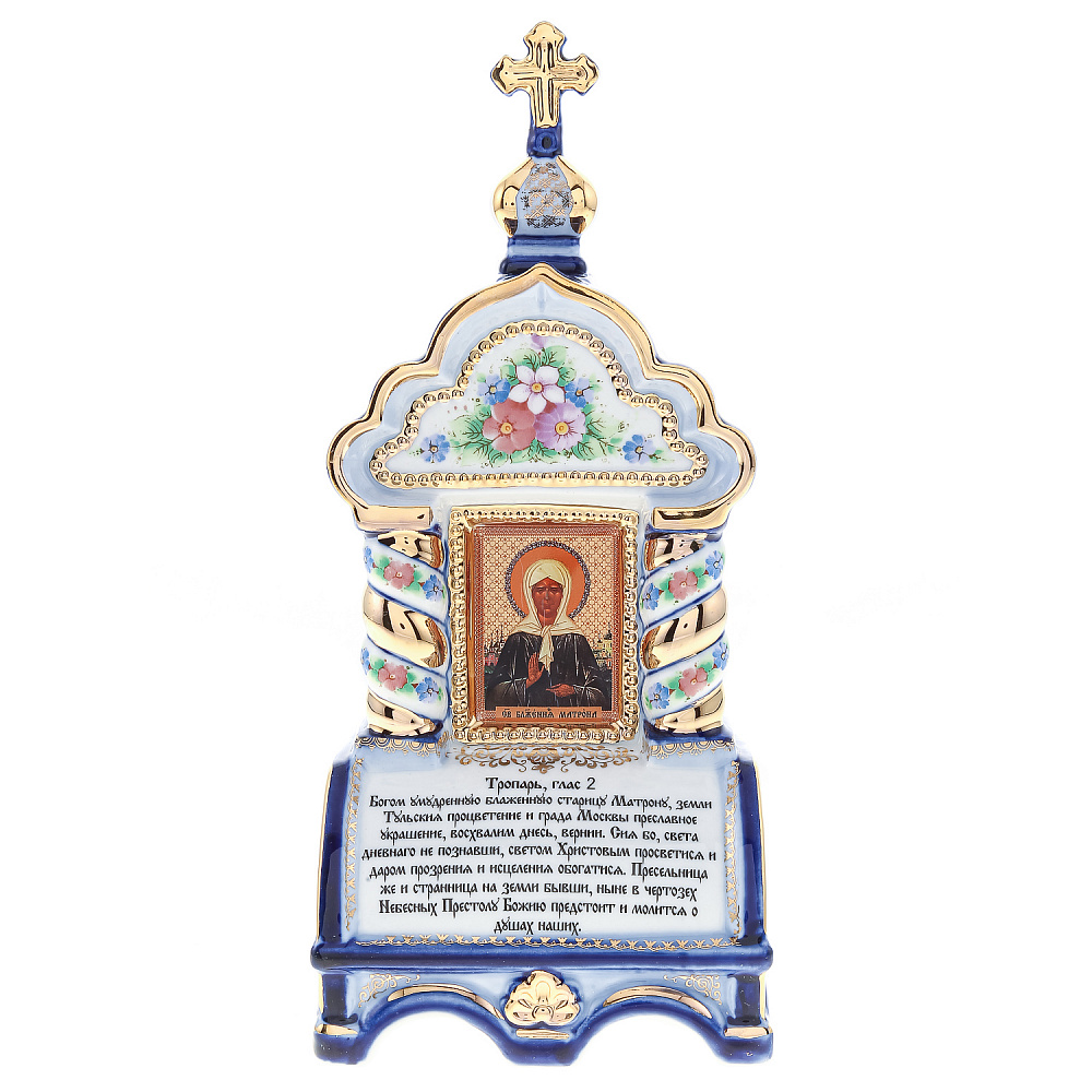 Киот настольный «Матрона Московская». Гжель 10х23 см - интернет магазин Русь Велика я 