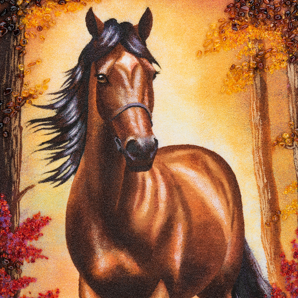 Картина янтарная «Конь в рассветном лесу» 60x40 см - интернет магазин Русь Велика я фото 5