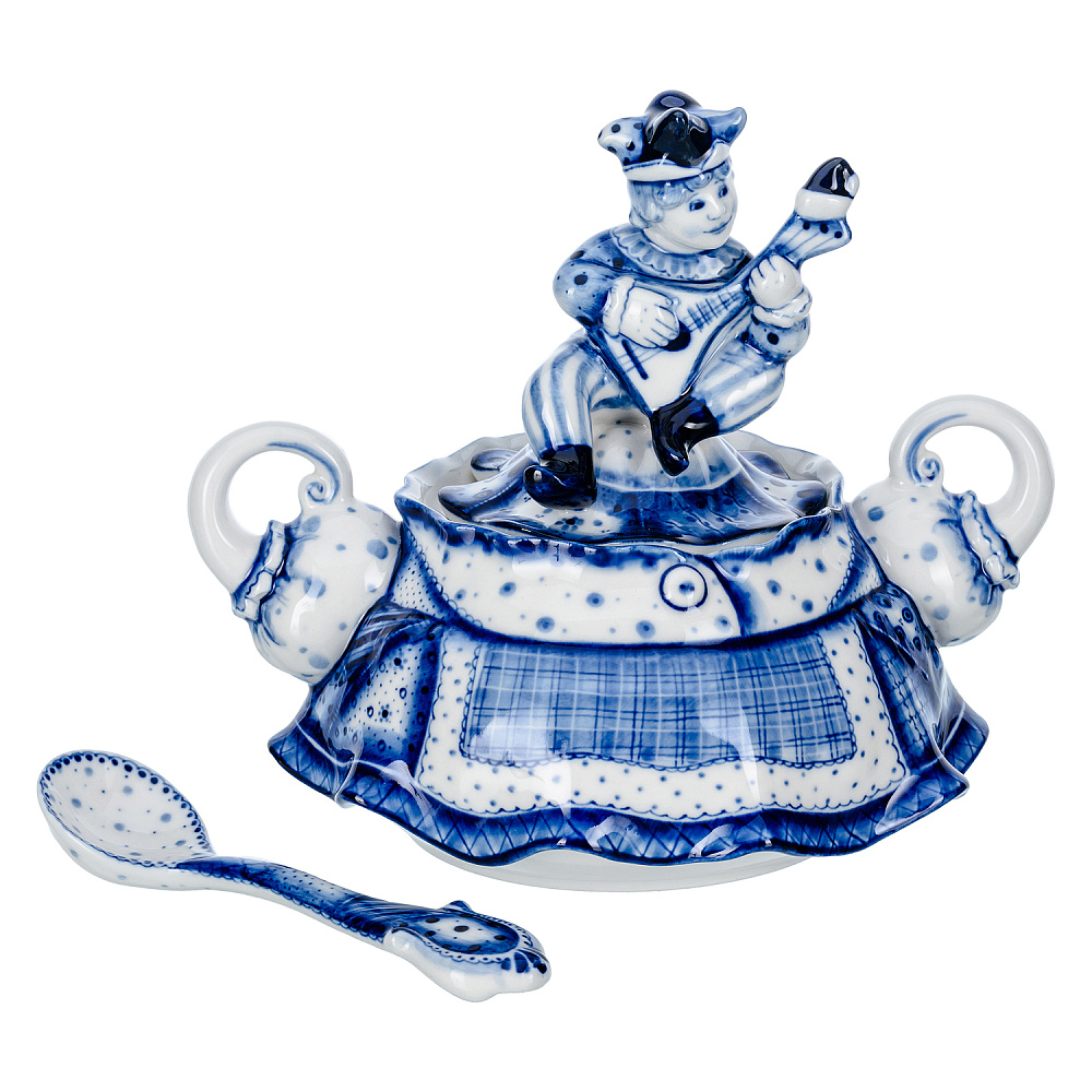 Чайный сервиз на 6 персон «Скоморошьи забавы». Гжель - интернет магазин Русь Велика я фото 7