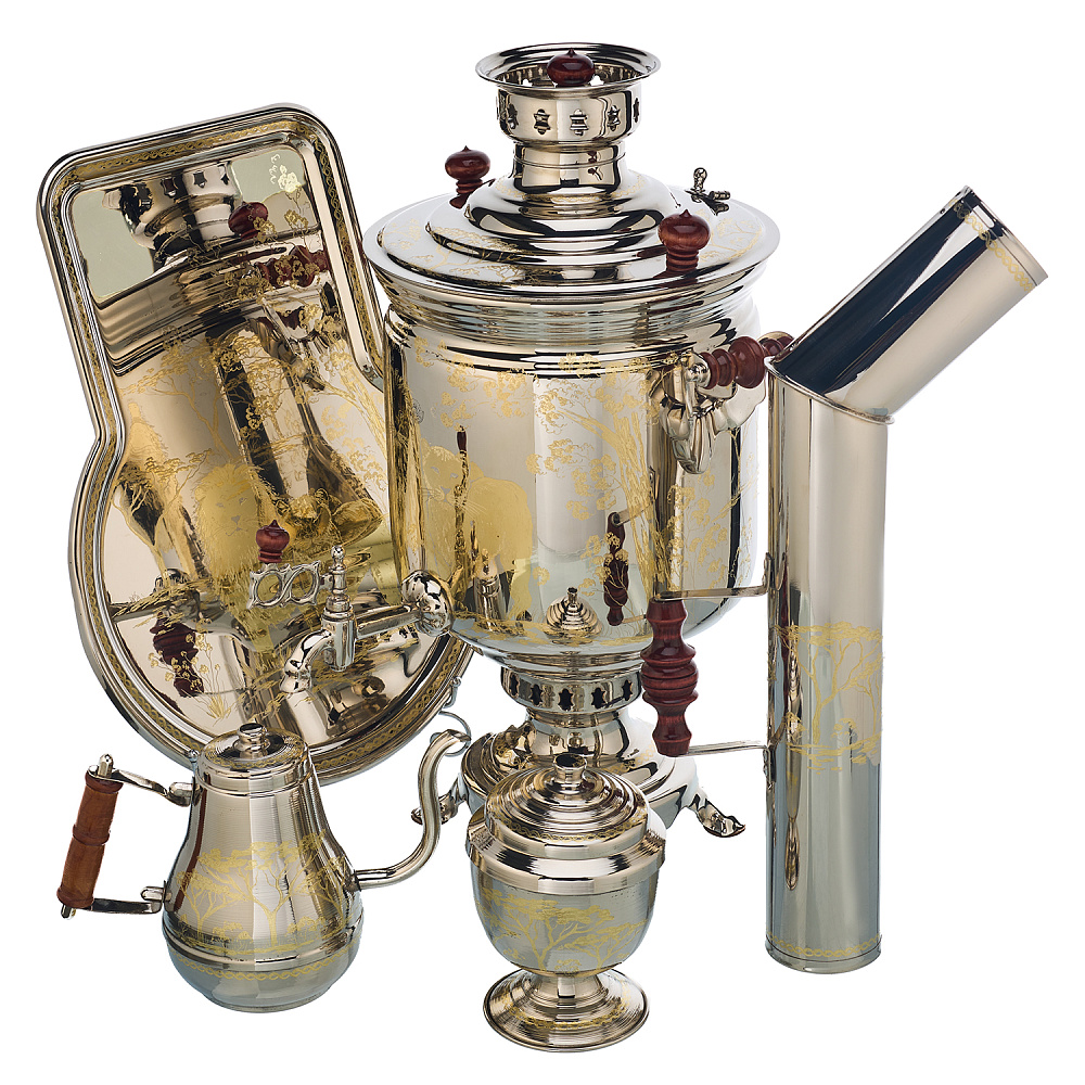 Самовар комбинированный 7 л с гравировкой «Львы» - интернет магазин Русь Велика я 