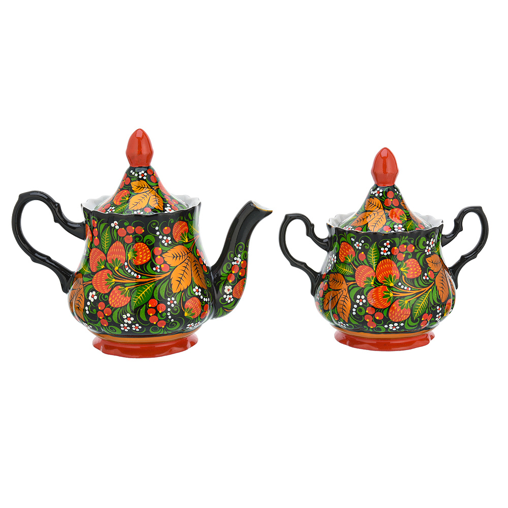 Чайный сервиз на 6 персон «Клубника». Хохлома - интернет магазин Русь Велика я фото 2